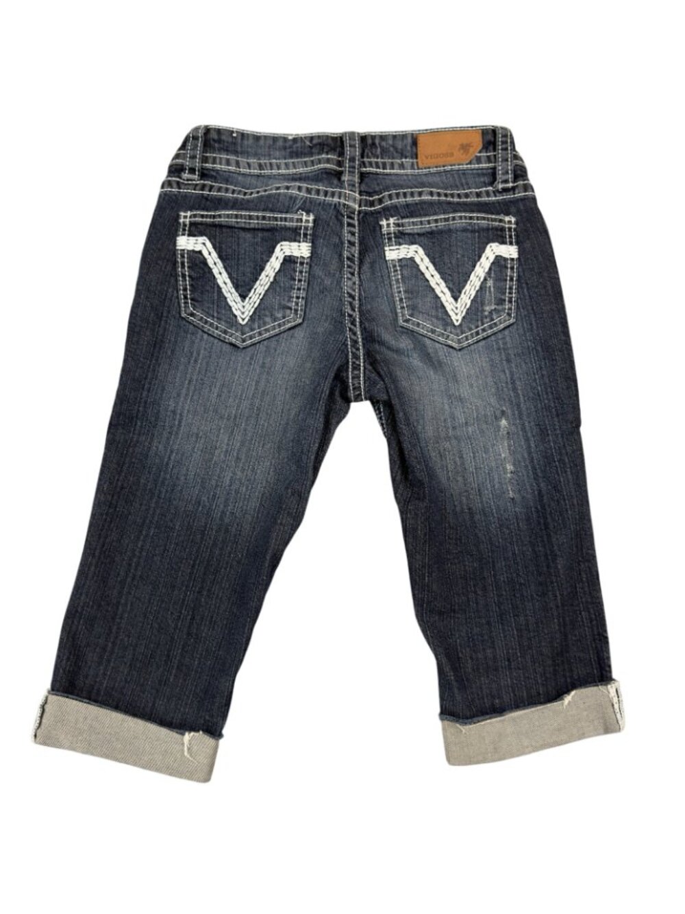 Vigoss Capri Jeans Womens Size 0 Rolled Cuff Distressed Stretch Blue Denim - Picture 2 of 16